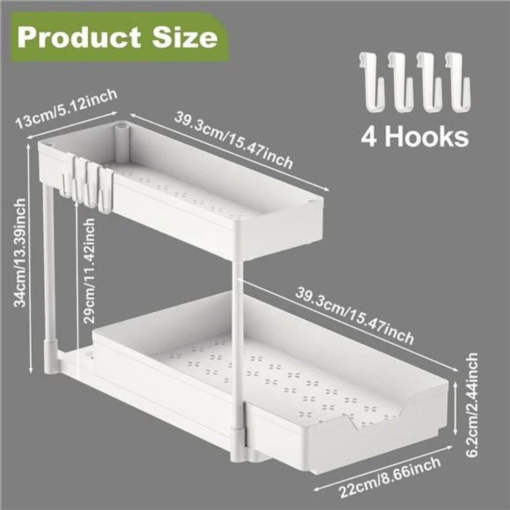 Under Sink Organizers and Storage 2 Pack L-Shape, 2-Tier (White)